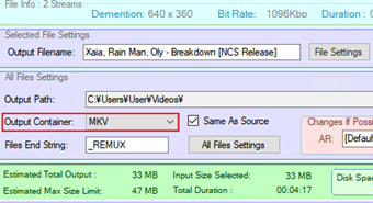 「Output Container」を変更する