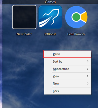 追加先のコンテナを右クリックして[Paste]をクリック