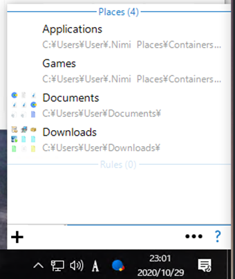Nimi Placesのアイコンをクリックしてコンテナ一覧を表示