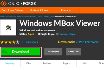 Windows MBox Viewerのダウンロードページの「Download」ボタンをクリック