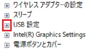 『USB設定』の横の『+』をクリック