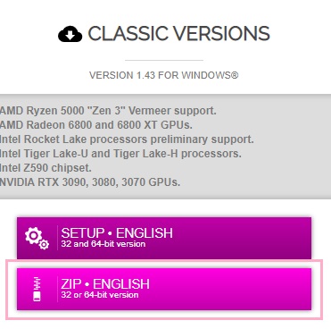 HWMonitorの公式サイトの「ZIP・ENGLISH」をクリック