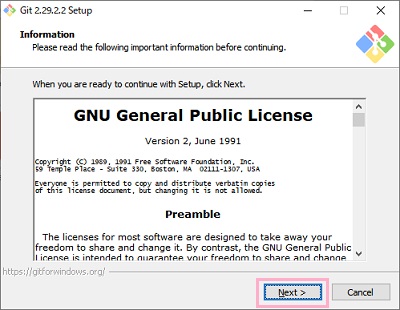 ライセンス条項の画面の「Next」をクリック