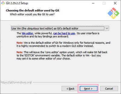 使用したいエディタを選択してから「Next」をクリック