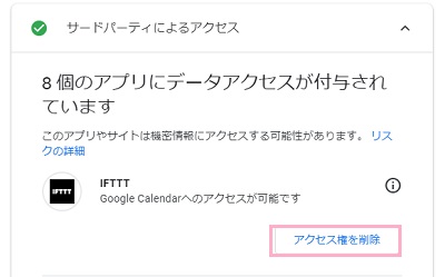 「サードパーティーによるアクセス」の項目