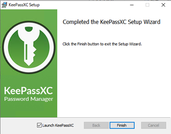 「Completed the KeePassXC Setup Wizard」の画面