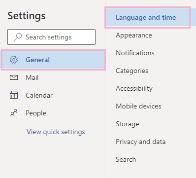 メニューの「General」「Language and time」をクリック