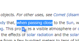 テキストをマウスでドラッグして選択した時のGoogle翻訳アイコン