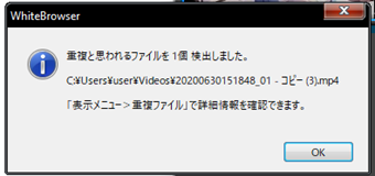 「重複と思われるファイルを一個検出しました」の画面
