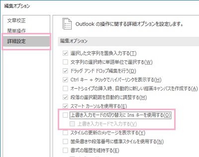 「編集オプション」のメニュー