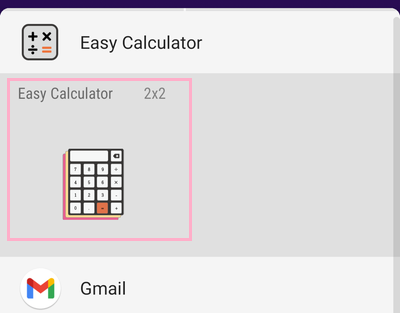 ウィジェット一覧からEasy Calculator Widgetをロングタップしてホーム画面に設置