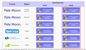 「64-bit」の列にあるダウンロードリンクをクリック
