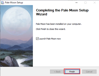 Pale Moonのインストール完了画面