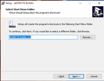 スタートメニューフォルダを指定