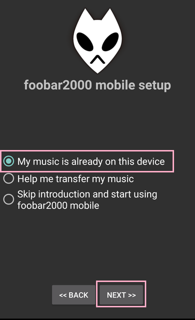 「My music is already on this device」を選択して「NEXT」をタップ