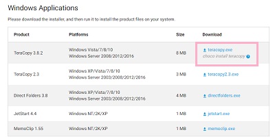 「TeraCopy 3.8.2」のダウンロードリンクをクリック