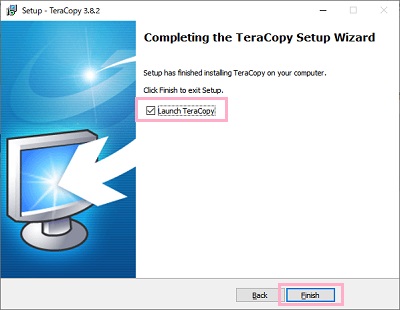 「Launch TeraCopy」をチェック→「Finish」をクリック