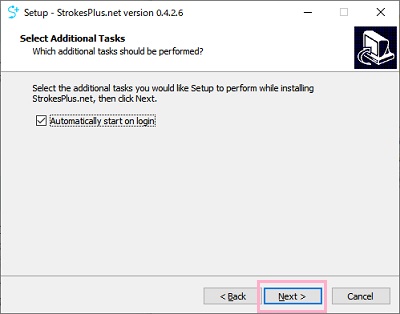 「Automatically start on login」をチェックしてスタートアップに登録→「Next」をクリック