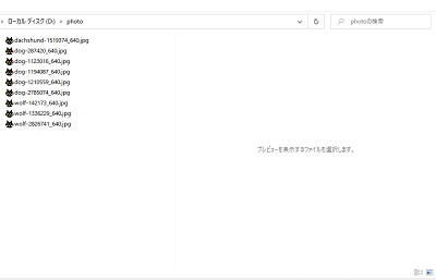 「プレビューを表示するファイルを選択します。」とい表示されたプレビューウィンドウ