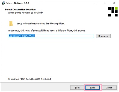 「Browse」からインストール先フォルダを選択し「Next」をクリック