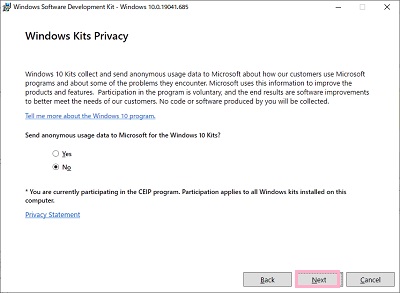 「Yes」・「No」いずれかを選択し「Next」をクリック