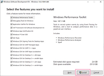 すべてのチェックボックスがオンになっていることを確認し「Install」をクリック