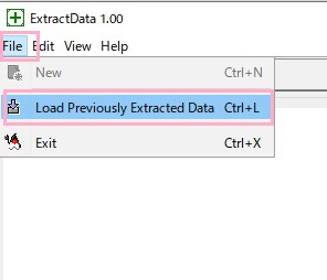 「File」メニュー→「Load Previously Extracted Data」をクリック