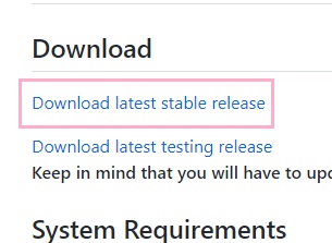 「Download latest stable release」をクリック