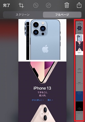 フルページのスクリーンショットが表示された
