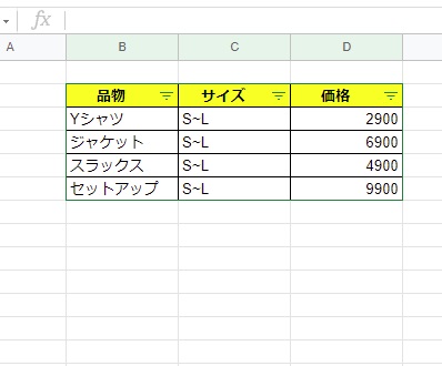 緑の枠があるスプレッドシート