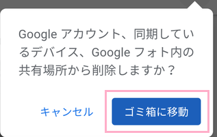 「ゴミ箱に移動」ボタンをタップ