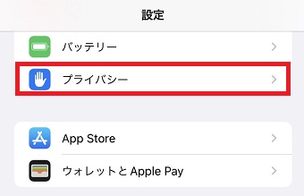 『プライバシー』をタップ