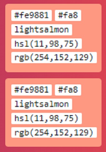 カラーコードなどの色の詳細情報が表示された