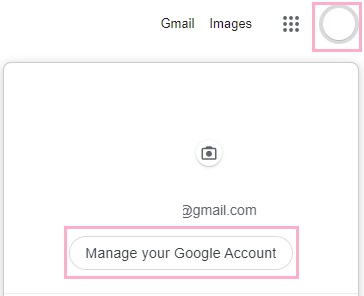アカウントアイコンをクリック→「Manage your Google Account」をクリック