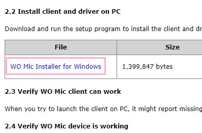 「WO Mic Installer for Windows」をクリック