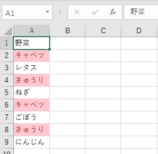 重複データのセルに色がついた