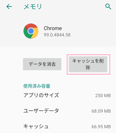 「キャッシュを削除」ボタンをタップ