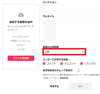 『動画の公開範囲』を設定