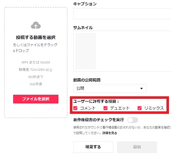 『ユーザーに許可する項目』をチェック