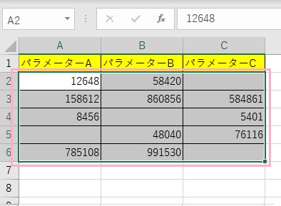 空欄のセルがある表を範囲選択して「Ctrlキー+Gキー」を同時押し