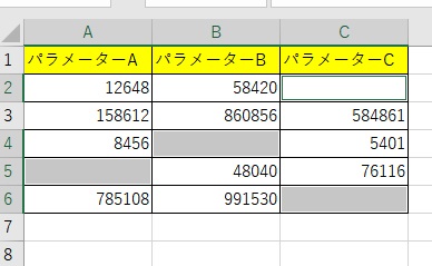 空欄になっているセルのみが選択されている状態