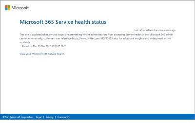「Microsoft 365 Service health status」ページ