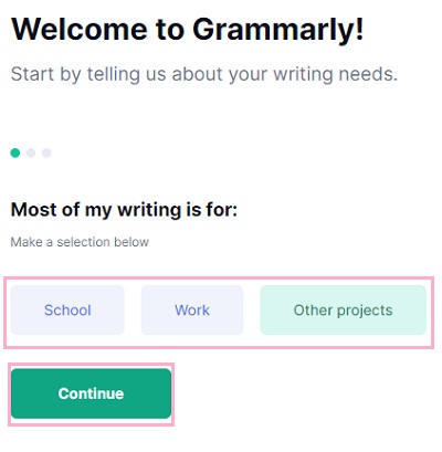 使用用途をチェックし「Continue」ボタンをクリック