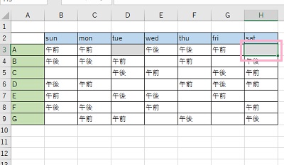 別のセルでF4キーを押して、塗りつぶし操作をする