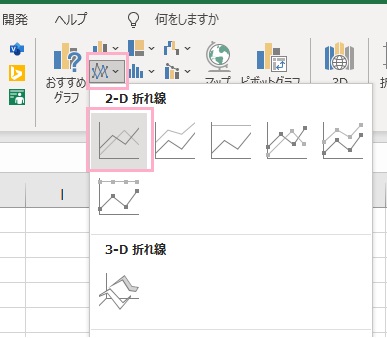 「グラフ」項目から「折れ線グラフ」をクリック