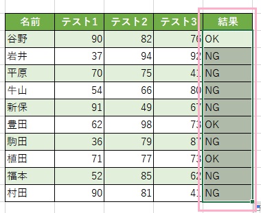 オートフィルで数式が反映された