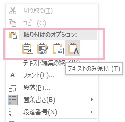 「貼り付けのオプション」から貼り付けを行う