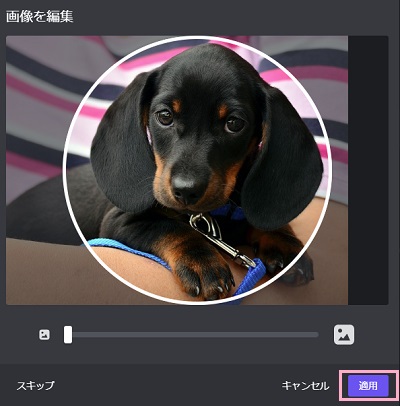 アイコン画像が決まったら「適用」ボタンをクリック