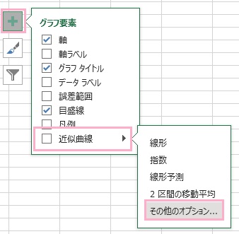 「近似曲線」→「その他のオプション」をクリック