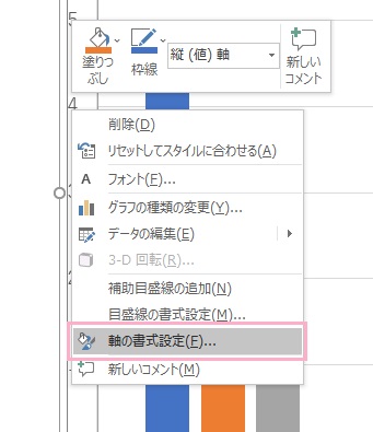 「軸の書式設定」をクリック